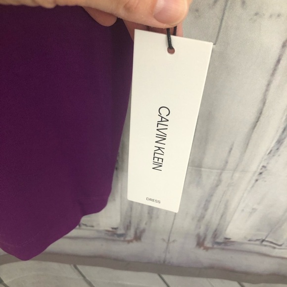 Calvin Klein Size 12 Long Sleeve Solid Purple Tie Front Dress Button Stretch NEW - Picture 12 of 13